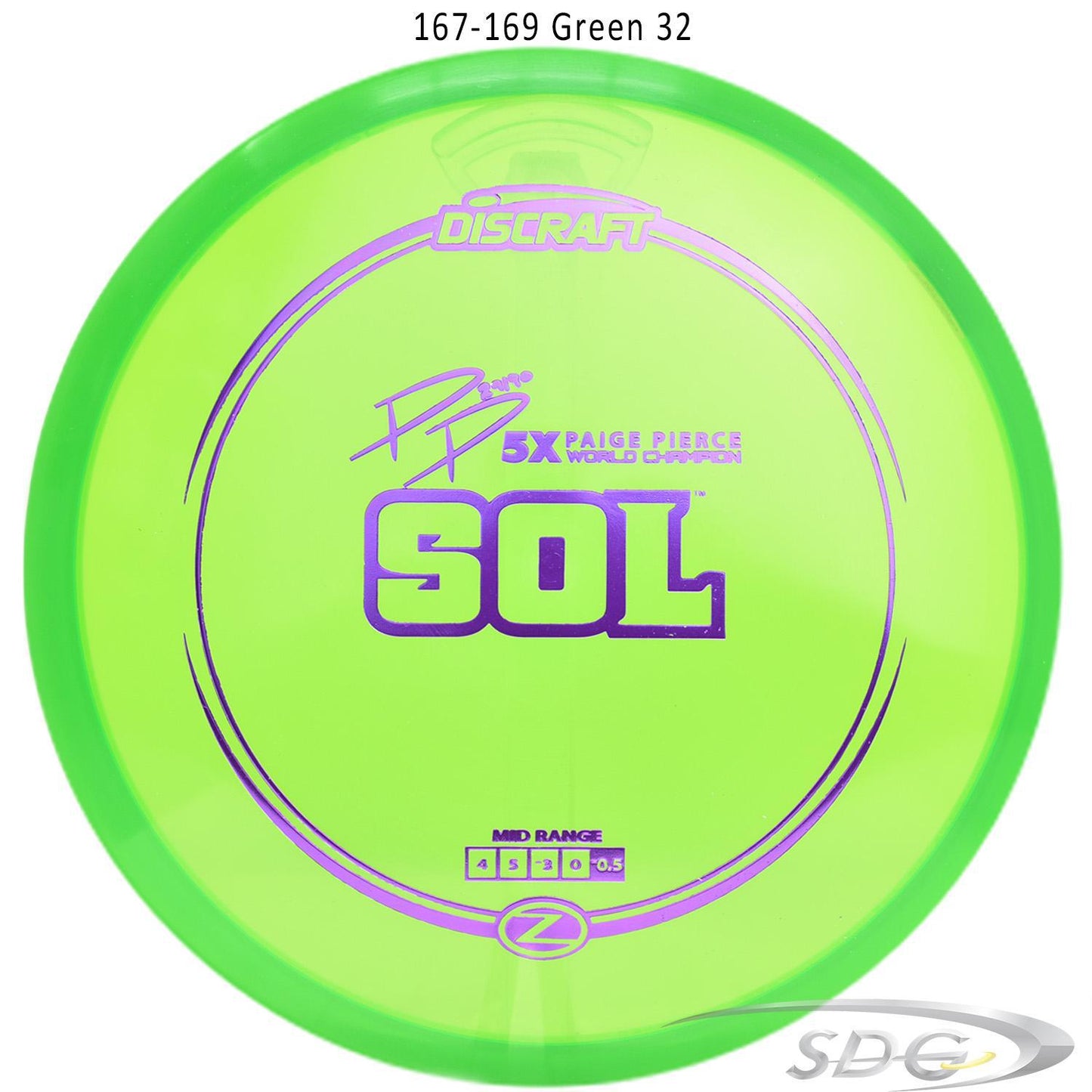 discraft-z-line-sol-paige-pierce-signature-disc-golf-mid-range 167-169 Green 32