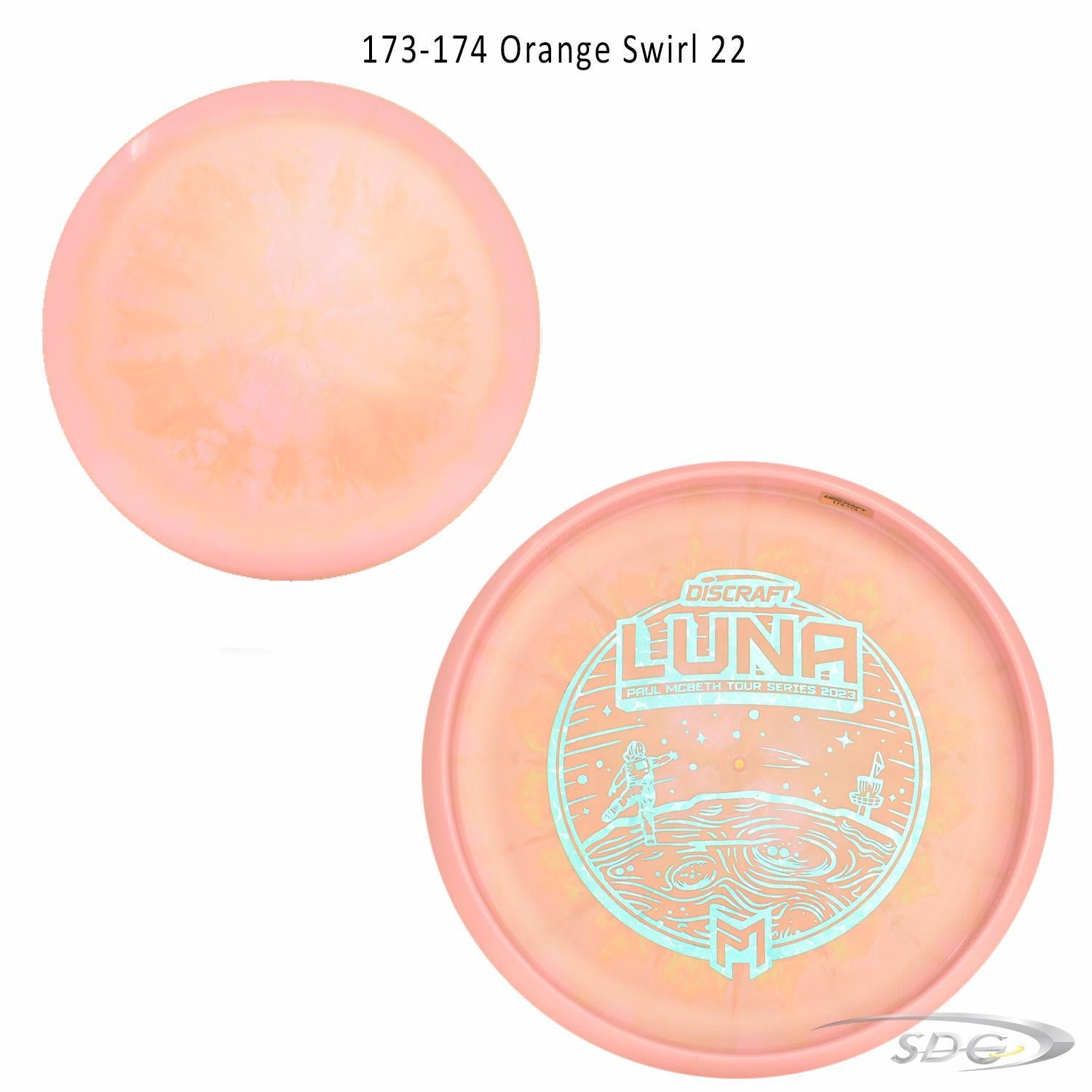 discraft-esp-luna-bottom-stamp-2023-paul-mcbeth-tour-series-disc-golf-putter 173-174 Orange Swirl 22 