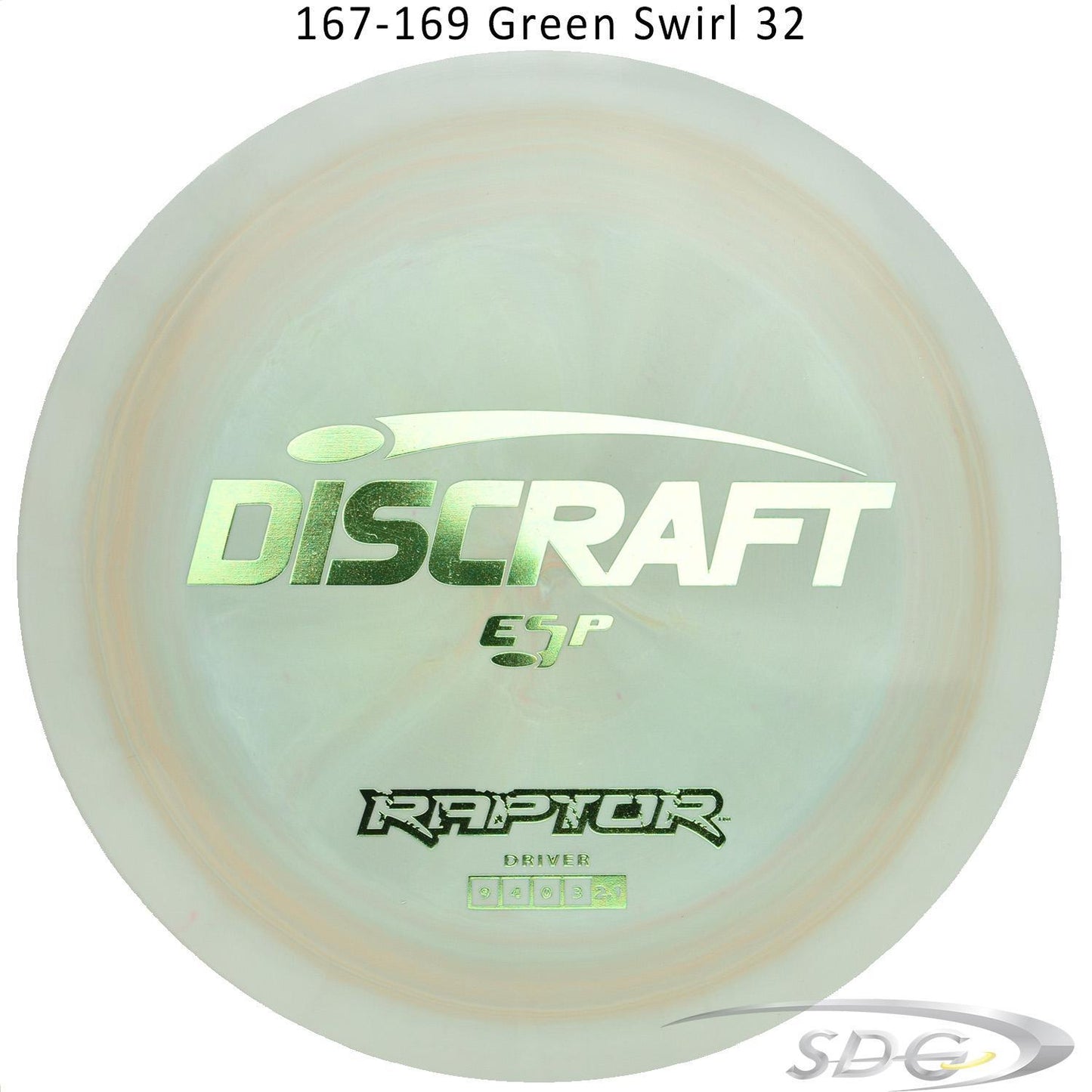 discraft-esp-raptor-disc-golf-distance-driver 167-169 Green Swirl 32 