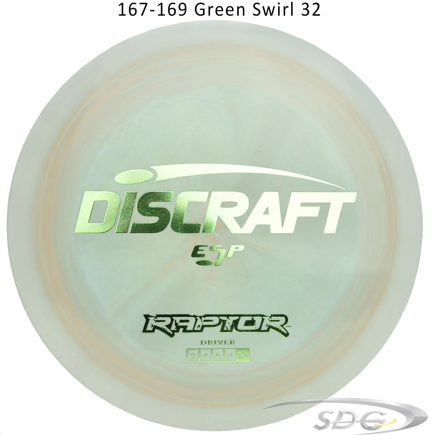 discraft-esp-raptor-disc-golf-distance-driver 167-169 Green Swirl 32