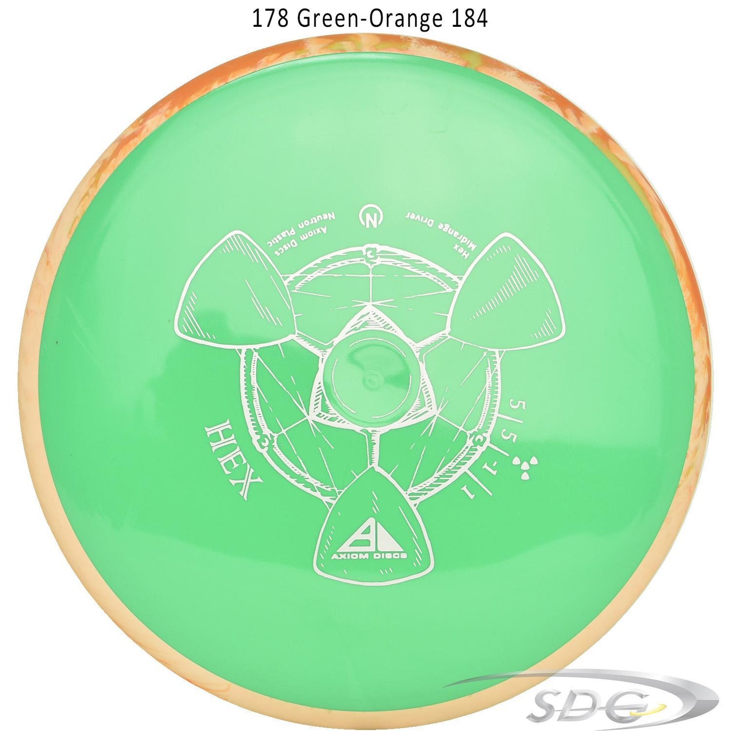 axiom-neutron-hex-disc-golf-midrange 178 Green-Orange 184