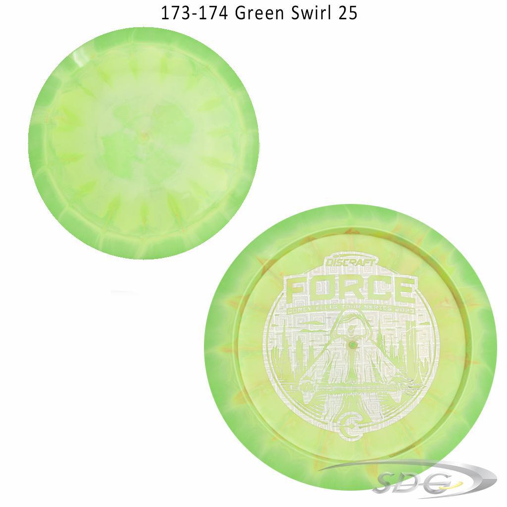 discraft-esp-force-bottom-stamp-2023-corey-ellis-tour-series-disc-golf-distance-driver 173-174 Green Swirl 25 