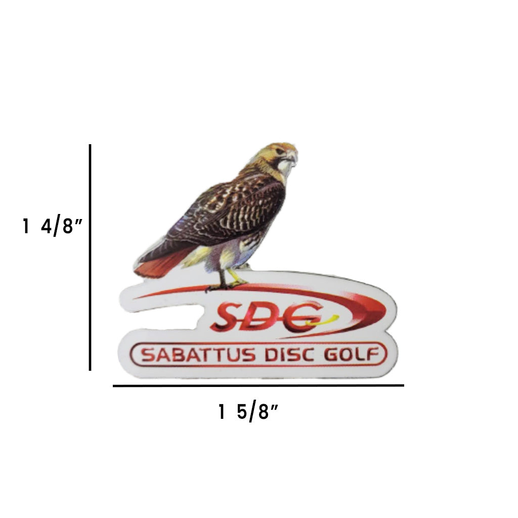 Sabattus Disc Golf Pins Disc Golf Accessories Red sdg swish logo with hawk