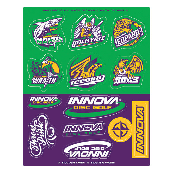innova-icon-sticker-sheet-disc-golf-accessories-Green & Purple
