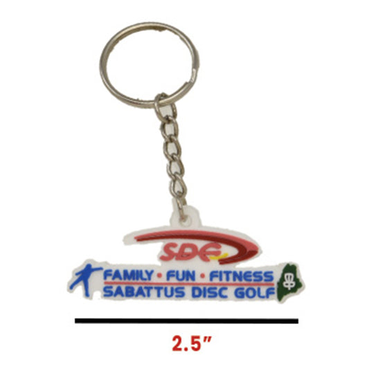 sdg-rubber-key-chains-disc-golf-accessories Red Family-Fun-Fitness Logo 