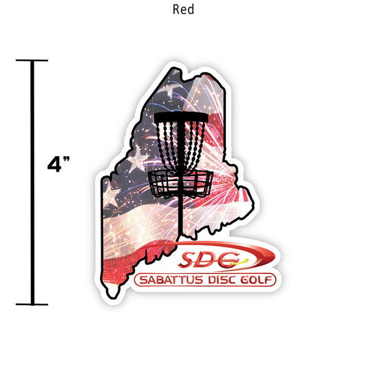 sabattus-disc-golf-maine-state-cutout-firework-flag-sticker-disc-golf-accessories Red 