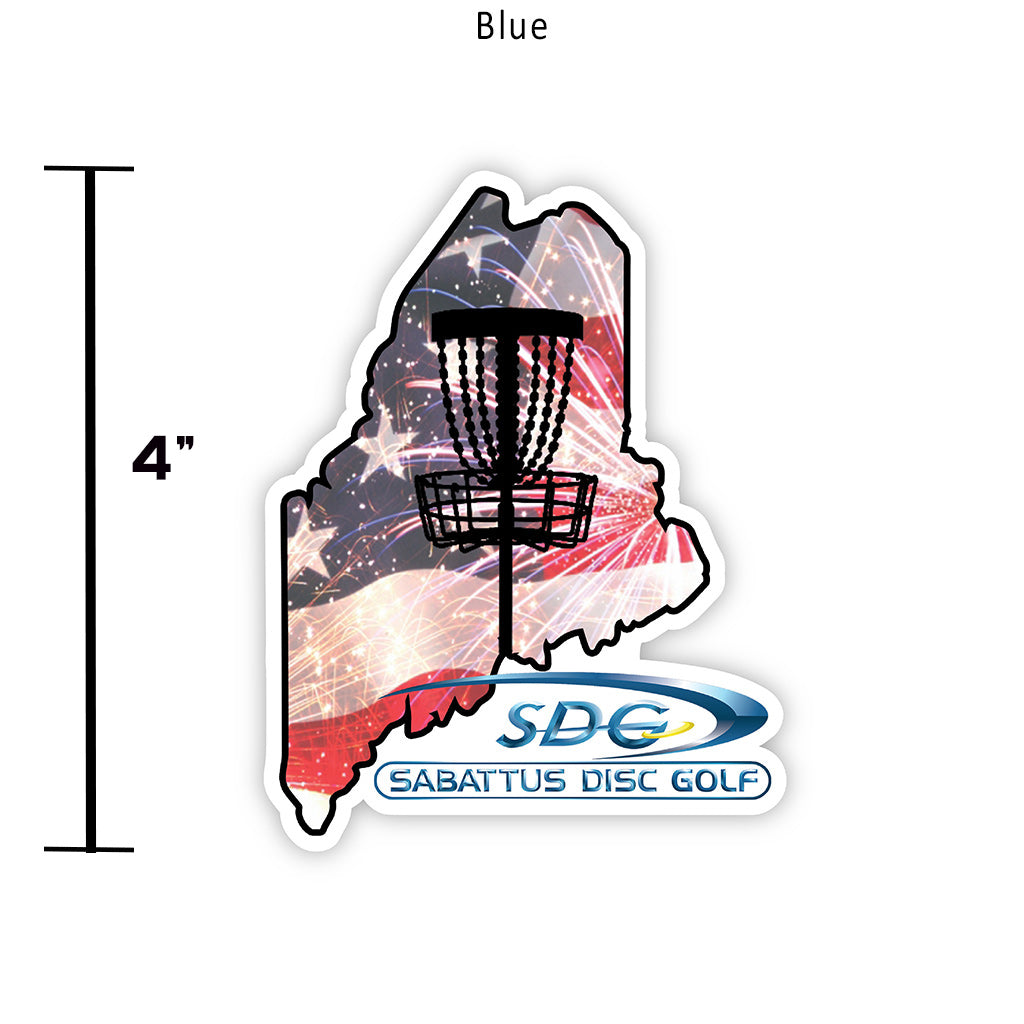 sabattus-disc-golf-maine-state-cutout-firework-flag-sticker-disc-golf-accessories Blue 