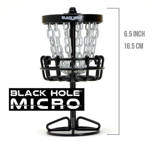 Black Hole Micro disc golf basket with measurement guide