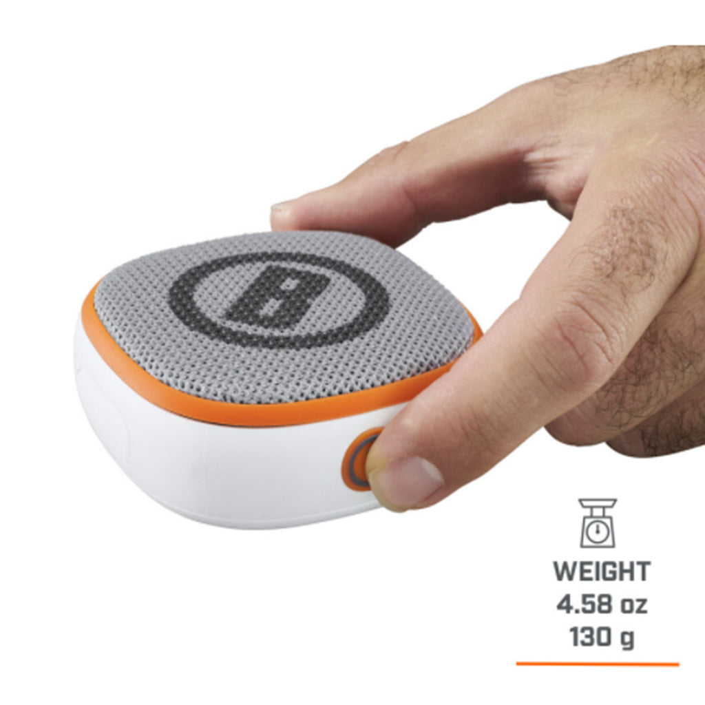 Bushnell Disc Jockey Bluetooth Speaker white orange and gray with weight