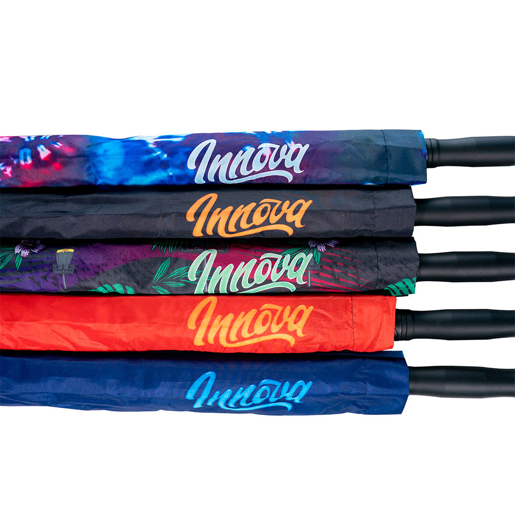 Innova Flow Umbrella Disc Golf Accessories showing all colors with the innova flow logo on the outer sleeve