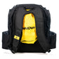 Innova Safari Pack Backpack Disc Golf Bag black back view showing yellow rain fly that is included