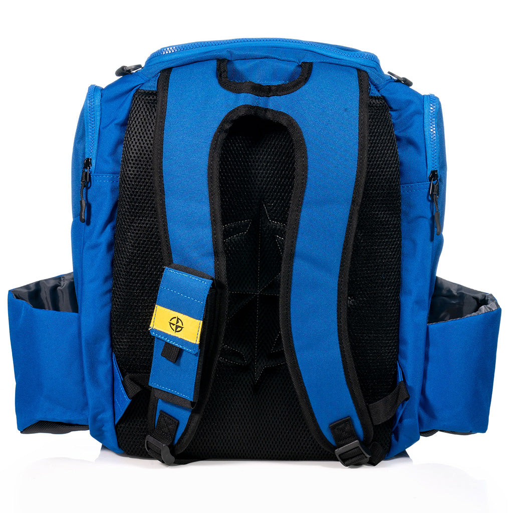Innova Safari Pack Backpack Disc Golf Bag blue back view wit black mesh backing