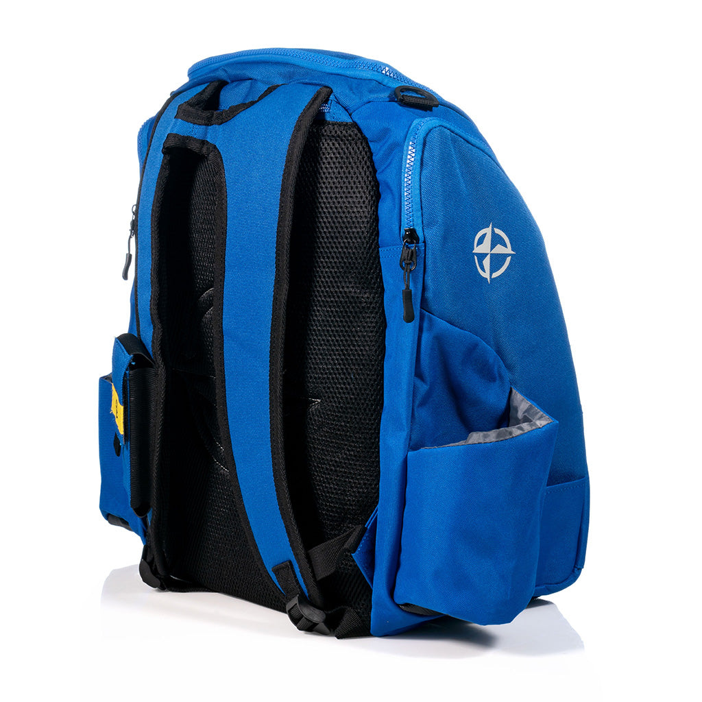 Innova Safari Pack Backpack Disc Golf Bag blue side and back view 