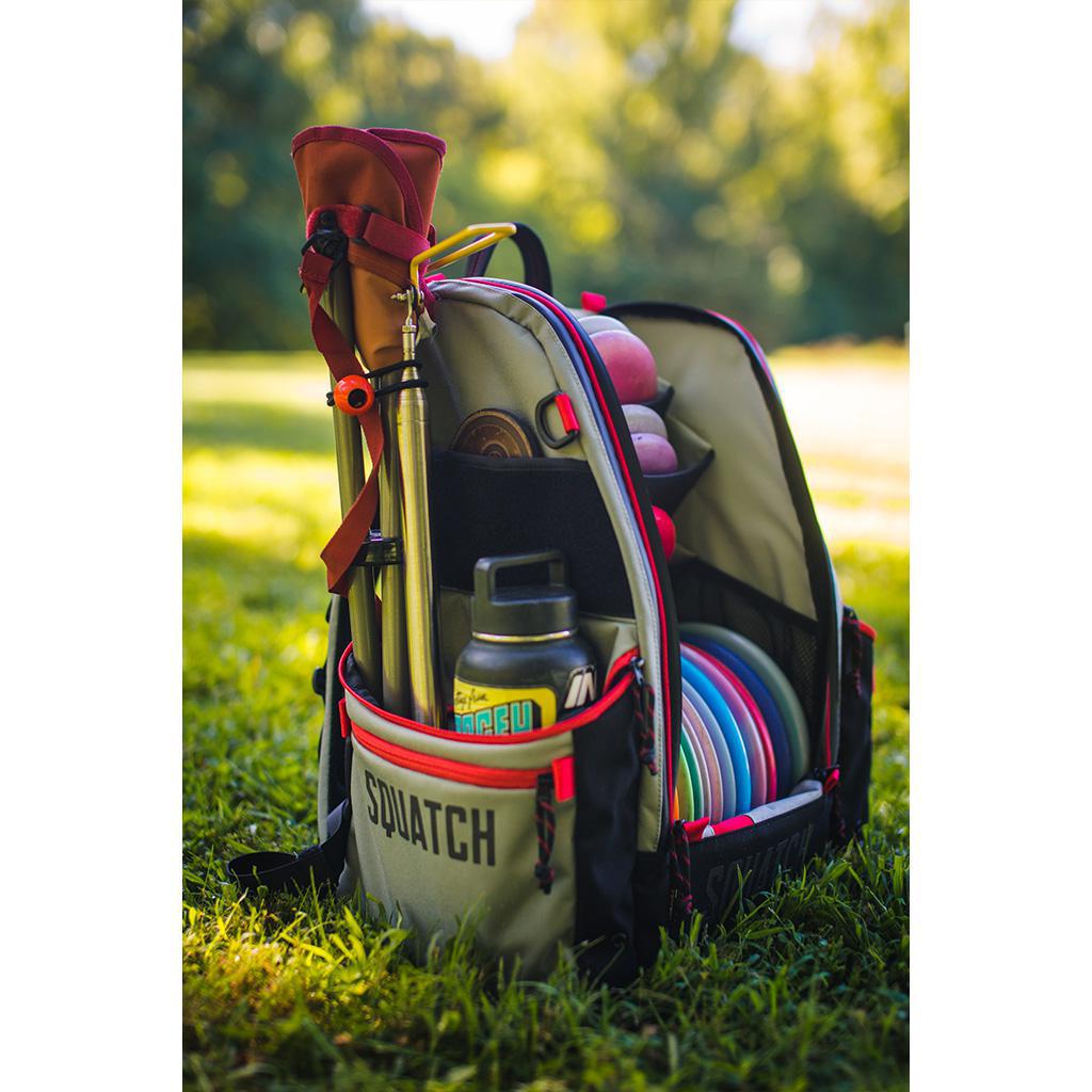 Squatch Ezra Link Backpack w/ Cooler Disc Golf Bag side angle view