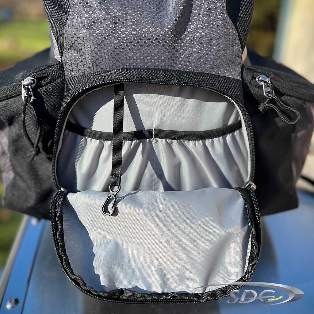 Upper Park The Pinch Pro Disc Golf Bags onyx with strap to secure keys inside the pocket