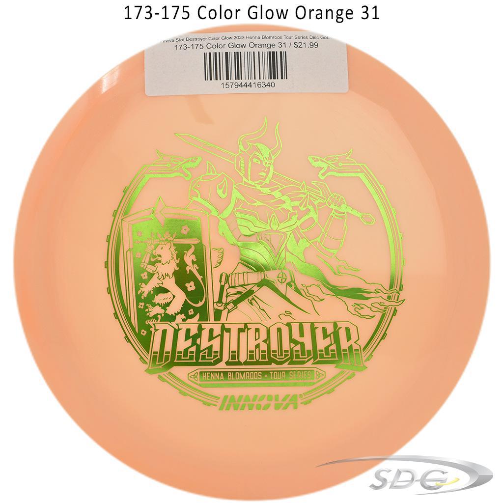 innova-star-destroyer-color-glow-2023-henna-blomroos-tour-series-disc-golf-distance-driver 173-175 Color Glow Orange 31 