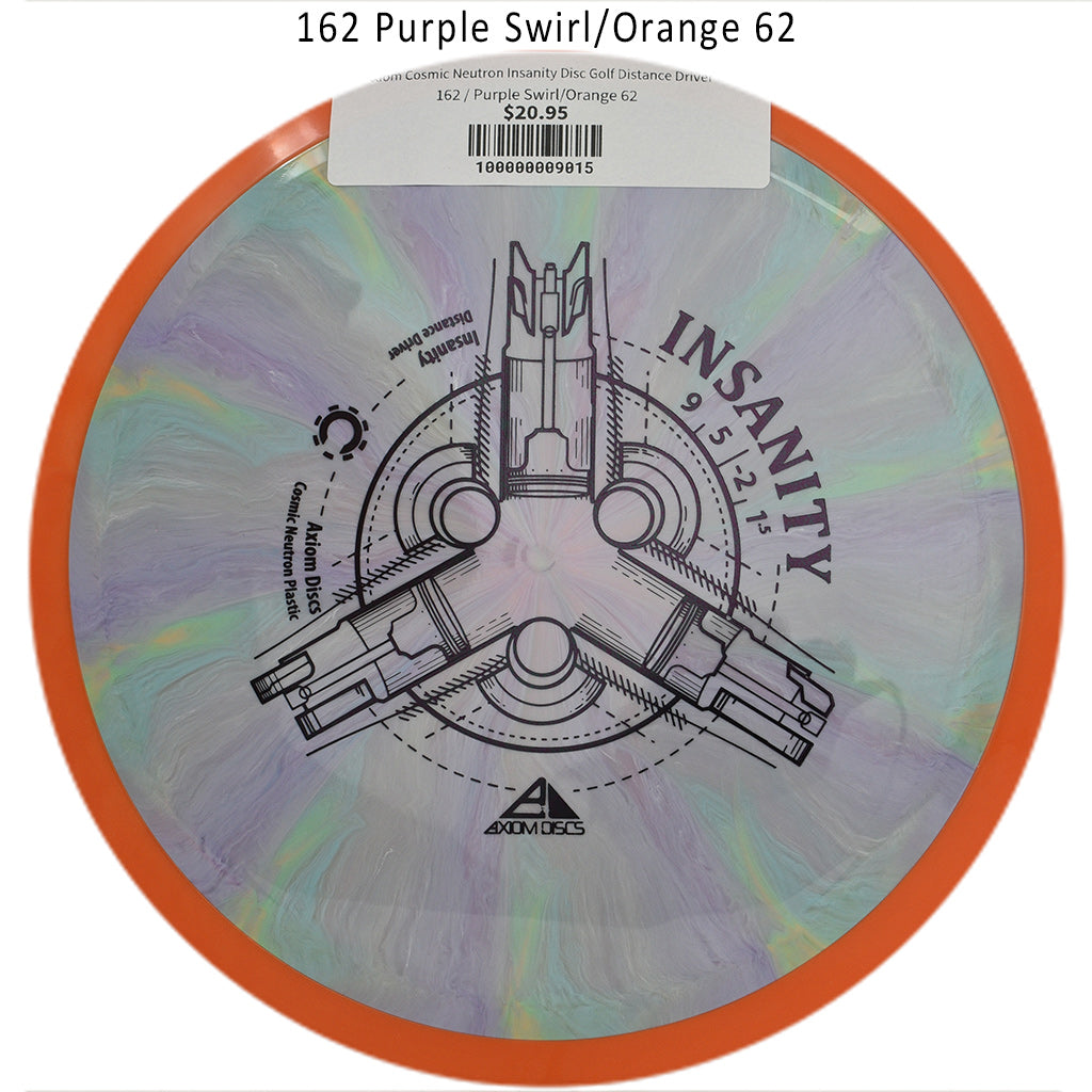 axiom-cosmic-neutron-insanity-disc-golf-distance-driver 162 Purple Swirl/Orange 62 