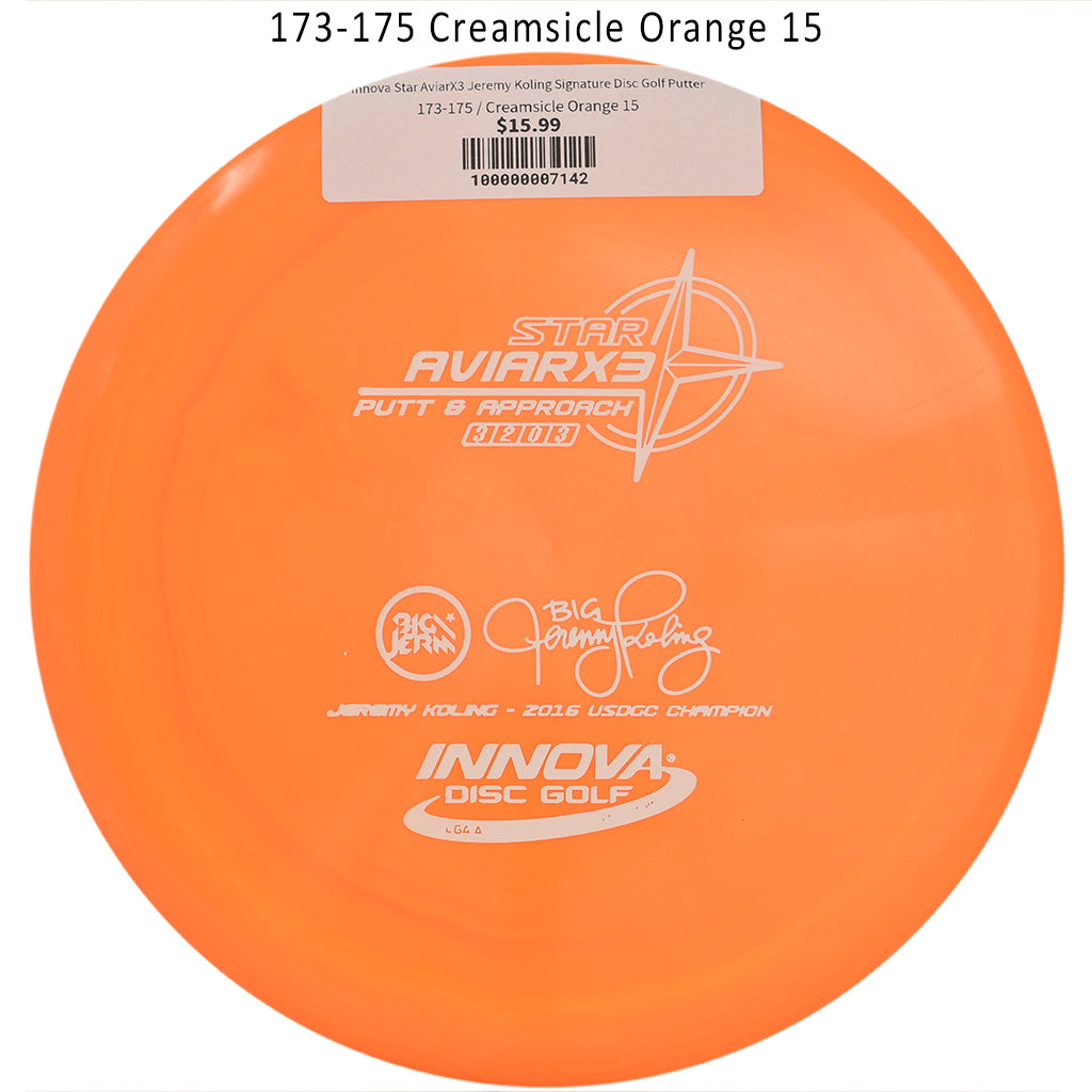 innova-star-aviarx3-jeremy-koling-signature-disc-golf-putter 173-175 Creamsicle Orange 15