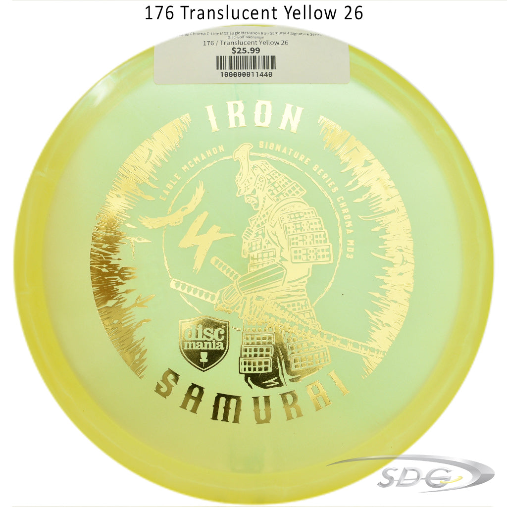 discmania-chroma-c-line-md3-eagle-mcmahon-iron-samurai-4-signature-series-disc-golf-midrange 176 Translucent Yellow 26