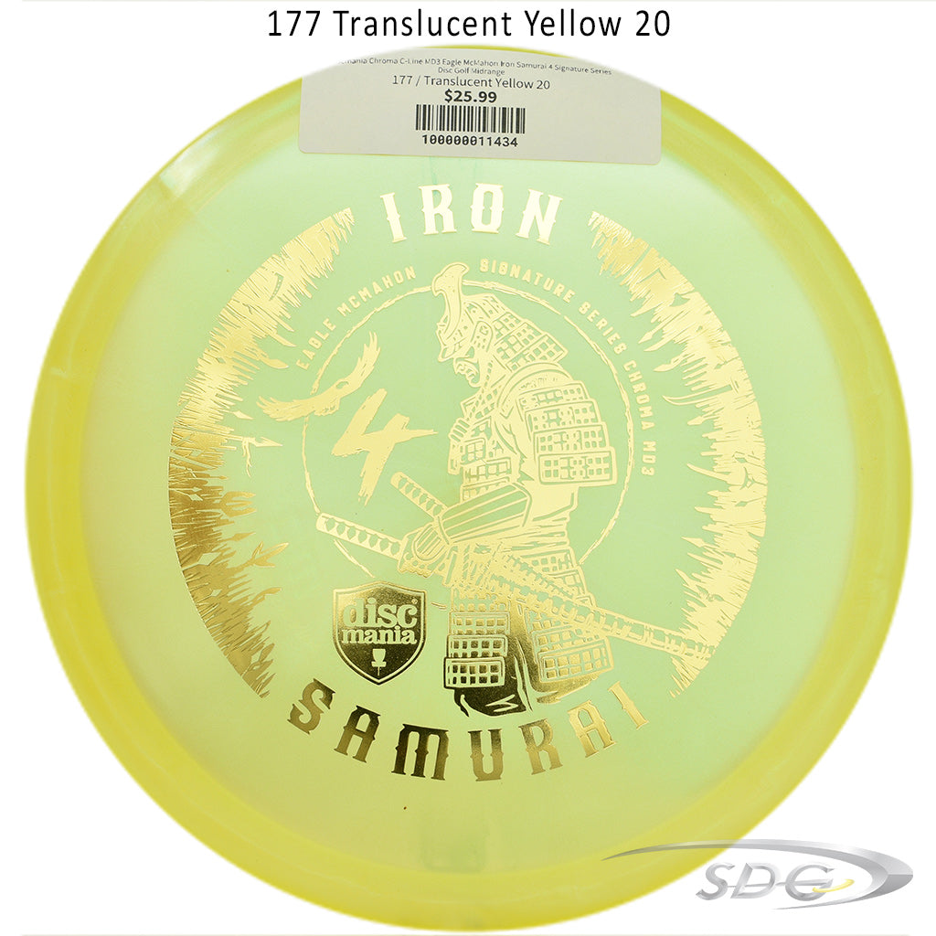 discmania-chroma-c-line-md3-eagle-mcmahon-iron-samurai-4-signature-series-disc-golf-midrange 177 Translucent Yellow 20