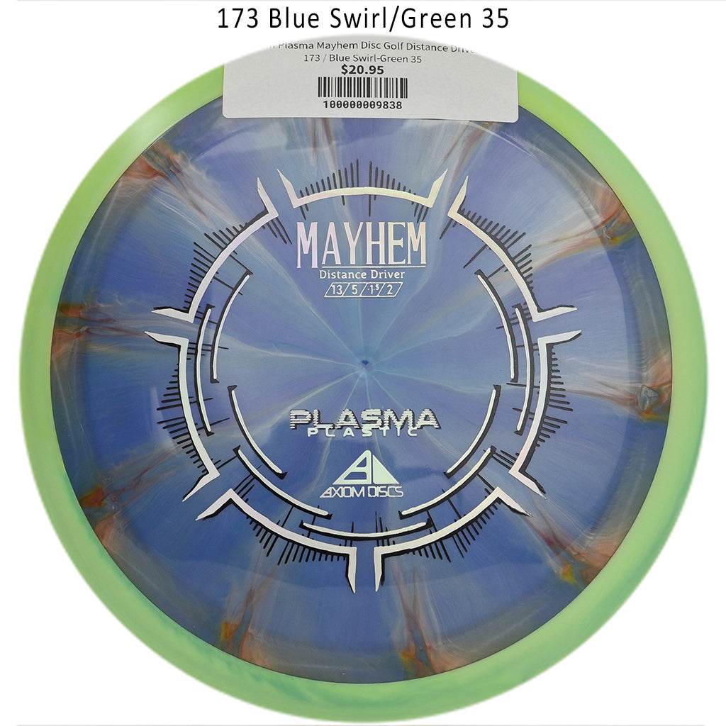 axiom-plasma-mayhem-disc-golf-distance-driver 173 Blue Swirl-Green 35 